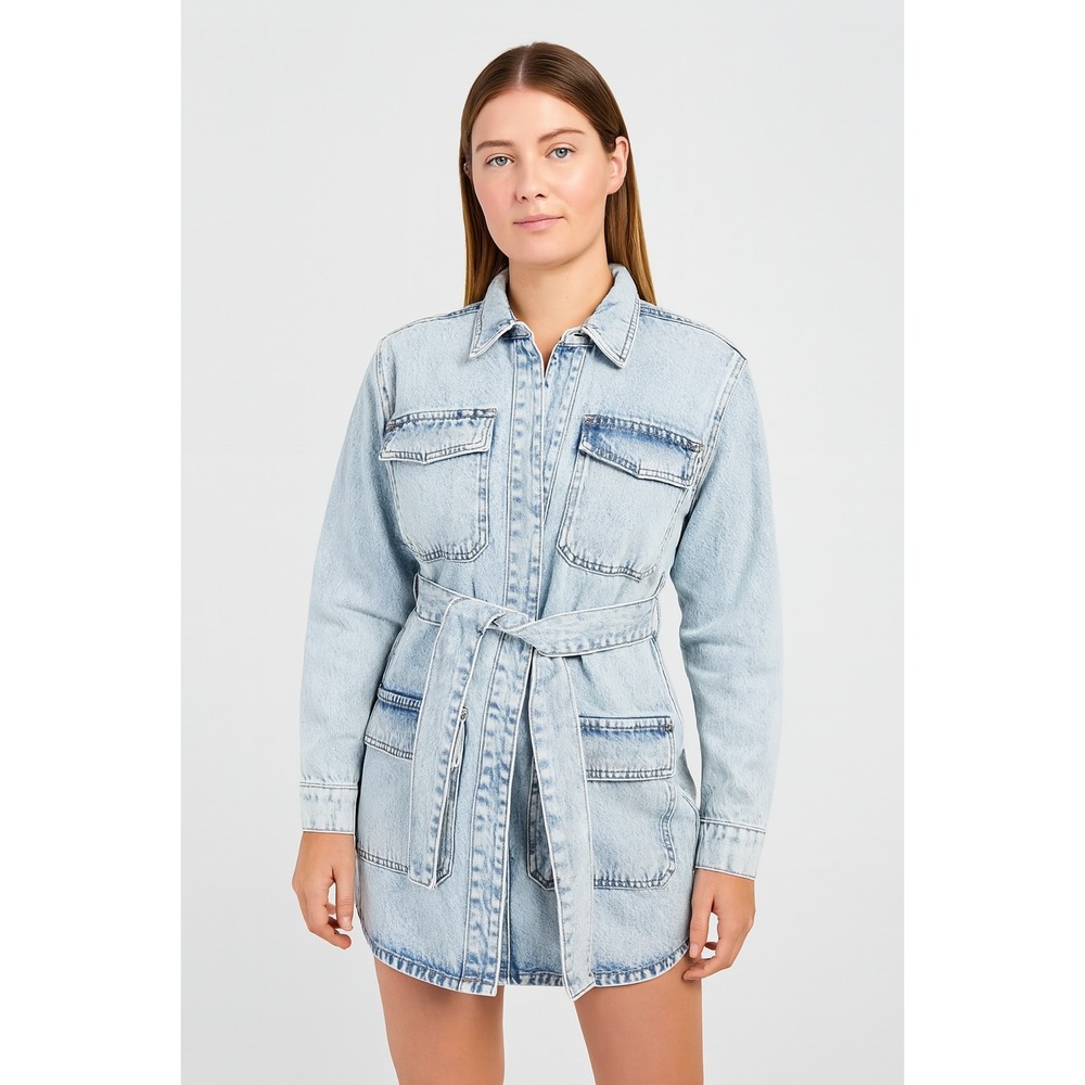 Rubberband Jeans Women's Belted Mini Shirtdress Denim Faded Size S Distressed